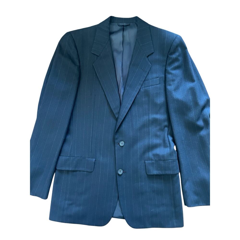 Hickey Freeman Men’s Blazer Boardroom 39L 100% Wool Black Pinstripe Business